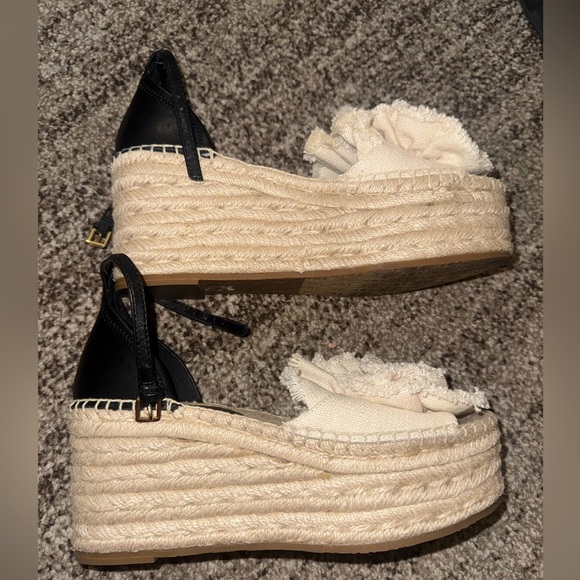 KATE SPADE Flourish Espadrille Wedge Sandals Size 7 FLORAL CREAM PLATFORM WEDGES - Picture 5 of 9